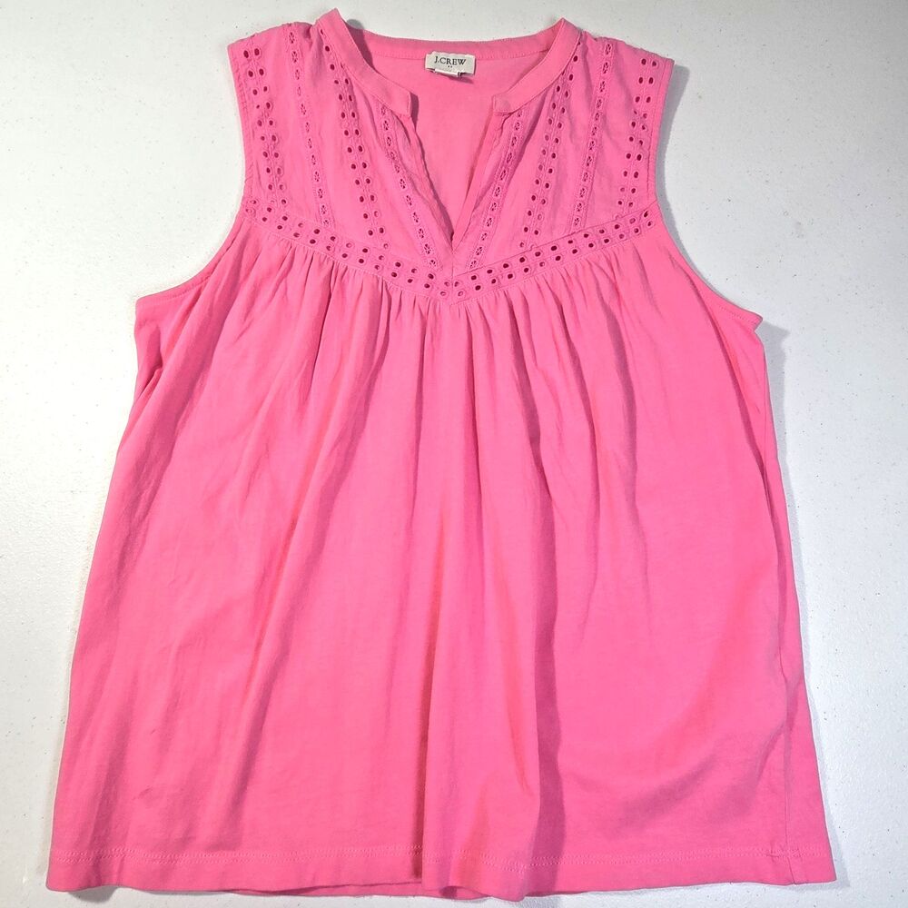 J. Crew Womens Pink V-Neck Eyelet Sleeveless Blouse sz XXS Casual Summer